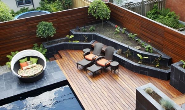 Backyard deck and patio with hot tub
