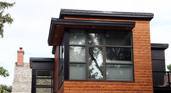 Cedar soffit and steel tie-rod detail
