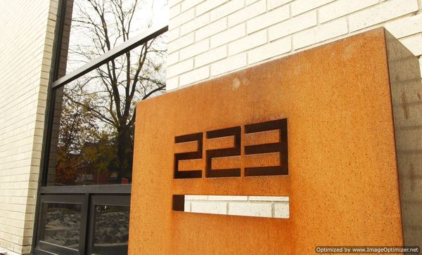 Cor-ten steel house number detail